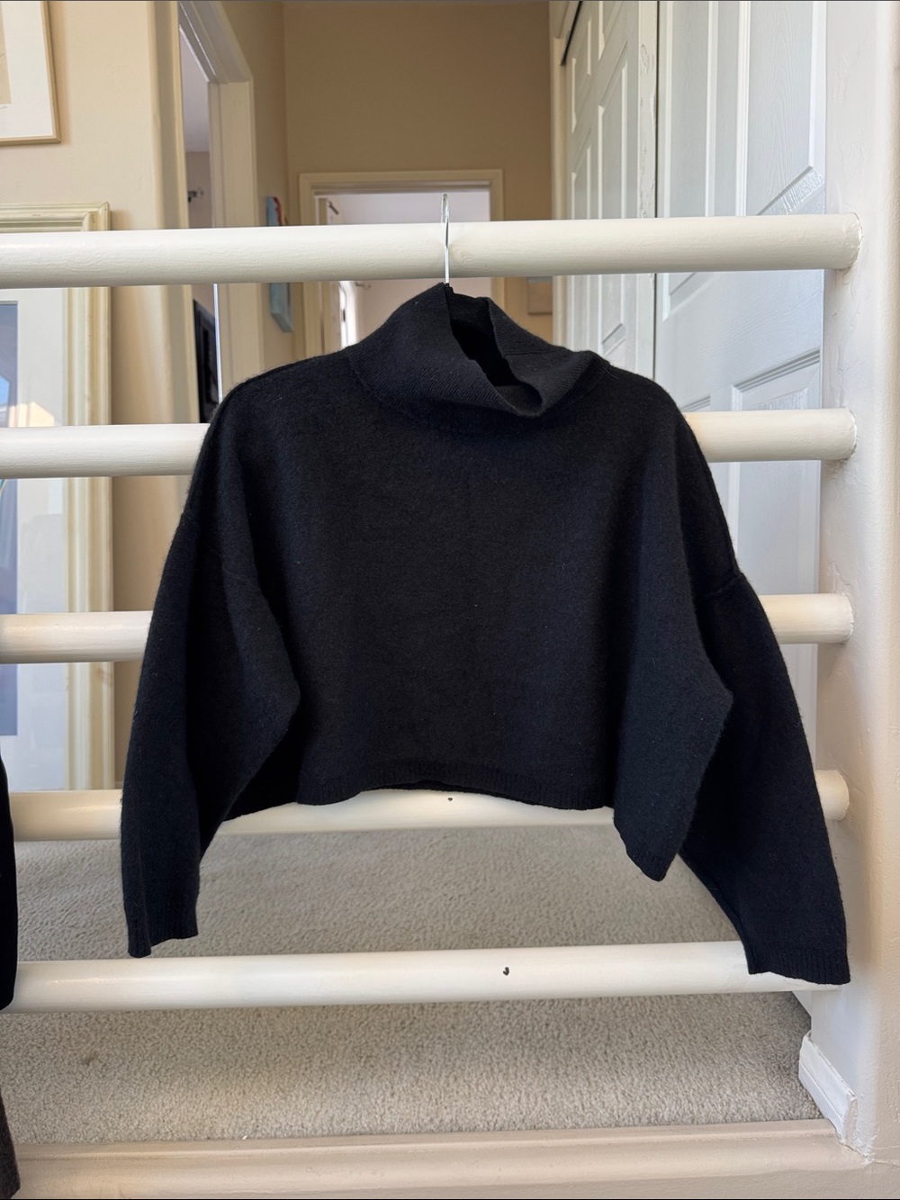 Free People Black Cropped Mock Neck Sweater